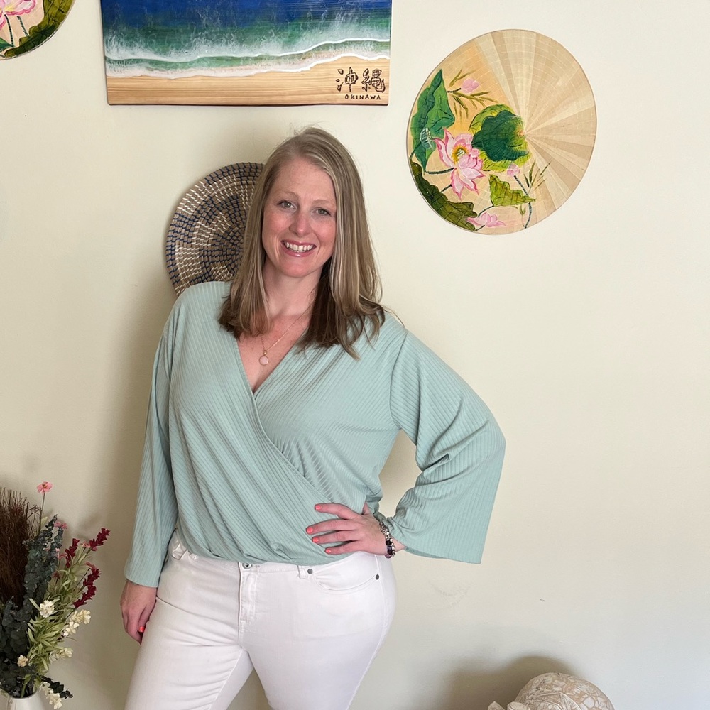 Sage Green Bell Sleeve Top size L